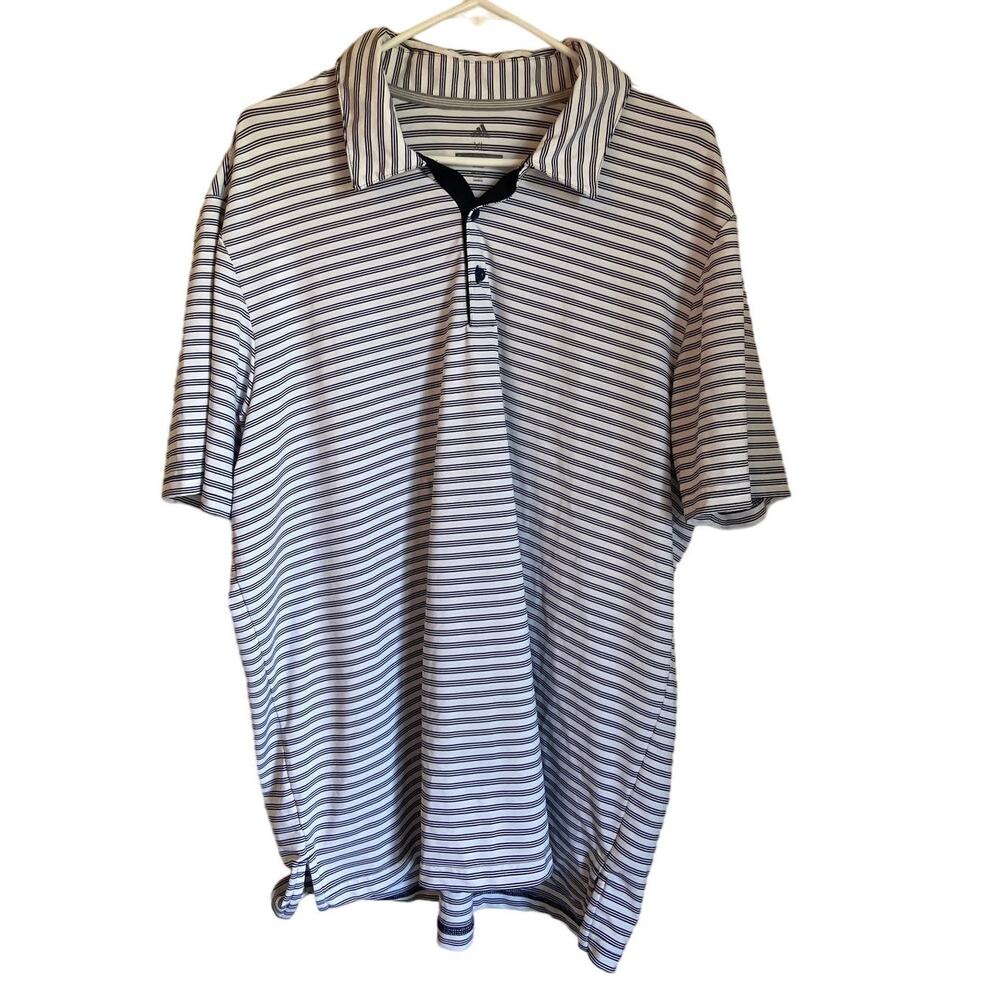 Preppy Adidas Golf Black and White Pinstripe Golf Polo Short Sleeve Size XL